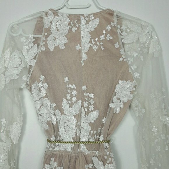 White sequin beaded embroidered playsuit romper - Picture 8 of 8